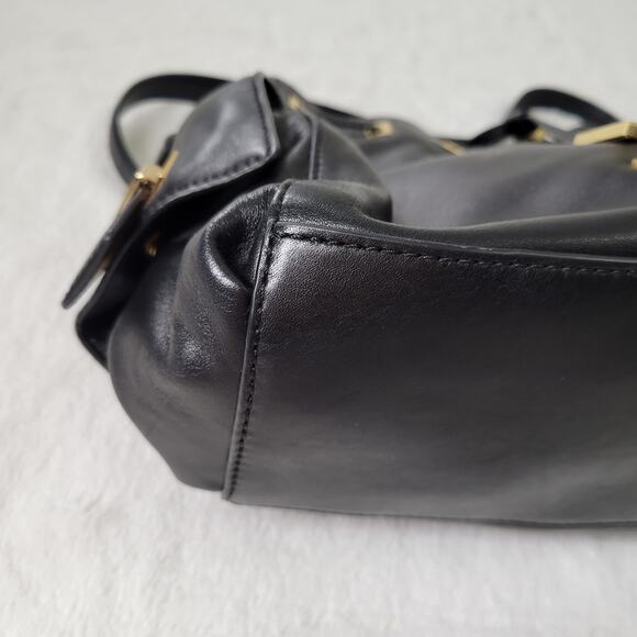 Michael Kors Black Leather Bucket Style Bag Drawstring Gold Hardware - Picture 7 of 11